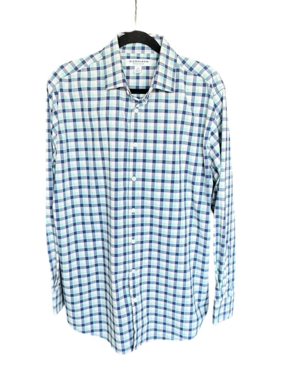 Mizzen+Main XL Performance Dress Shirt Blue Plaid Stretch Classic Fit P46